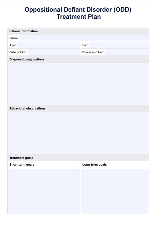 ODD Treatment Plan PDF Example