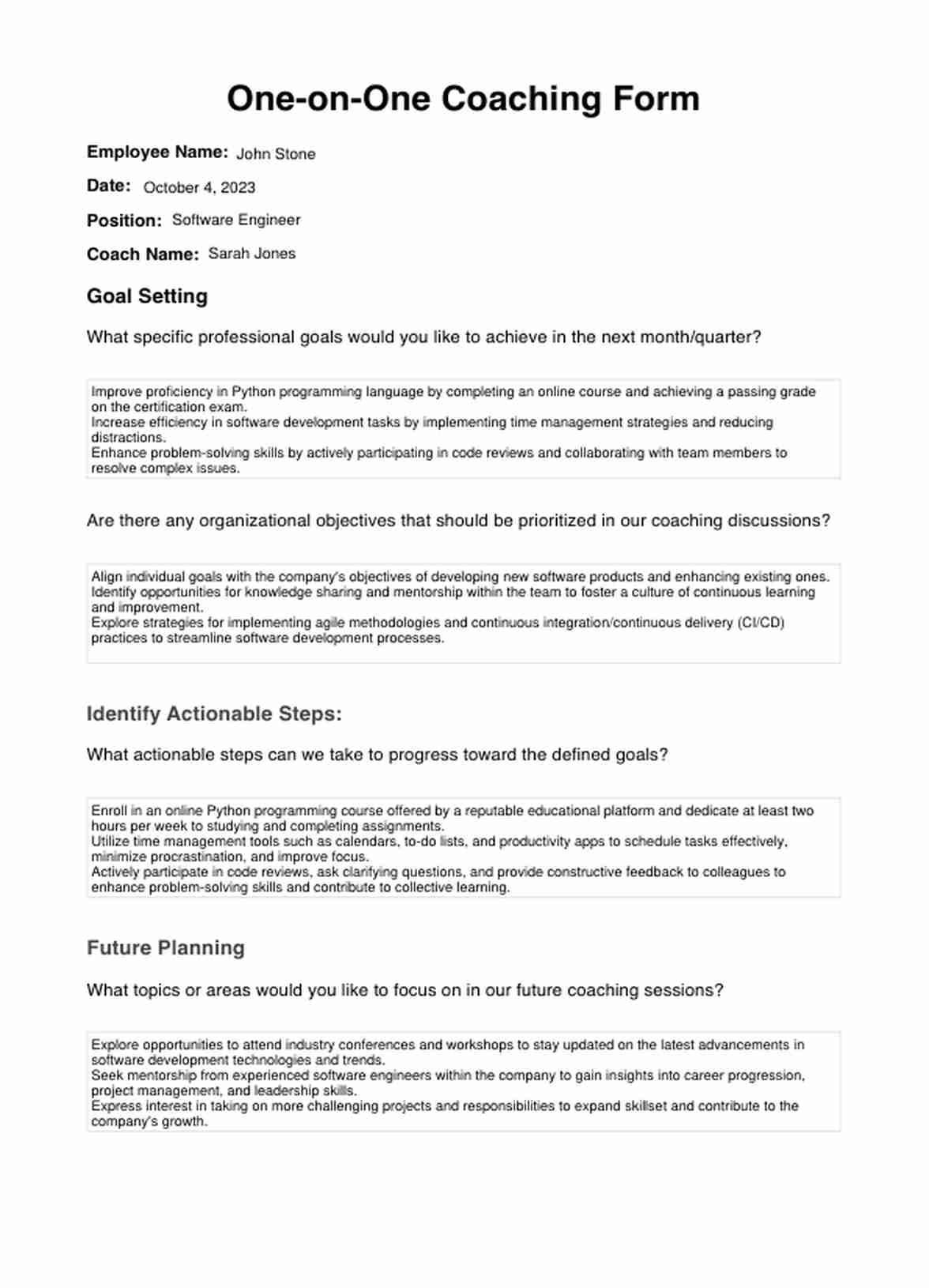 Formulario de coaching individual PDF Example