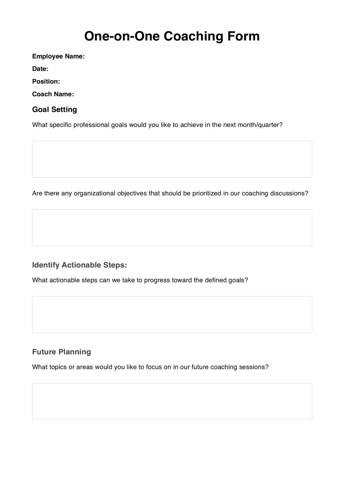One On One Coaching Form PDF Example