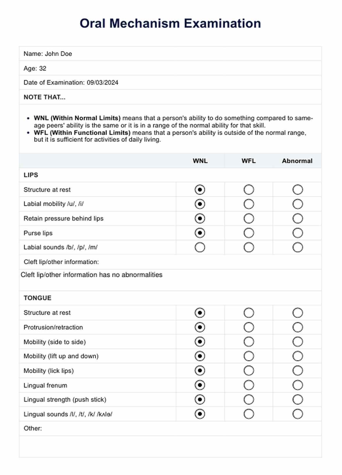 Oral Mechanism Examination PDF Example
