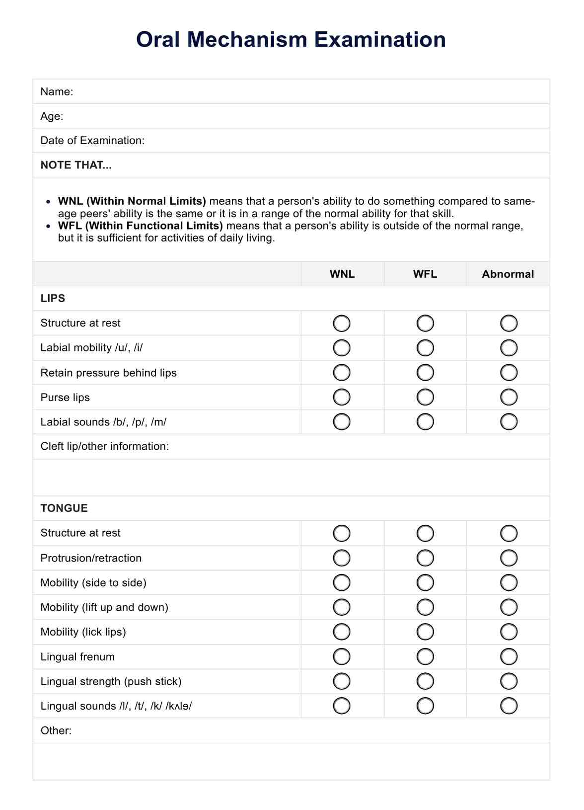 Oral Mechanism Examination PDF Example