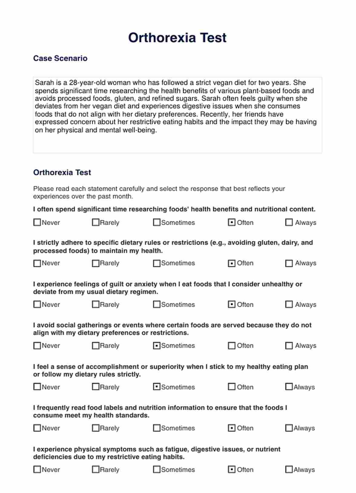 Orthorexia Test PDF Example