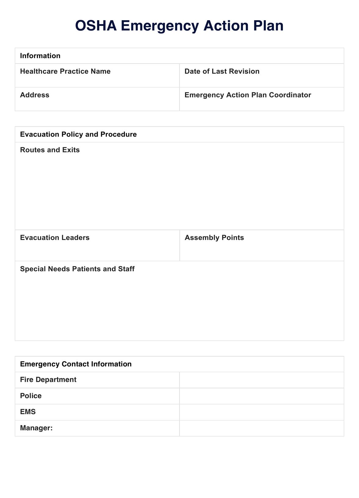 OSHA Emergency Action Plan PDF Example