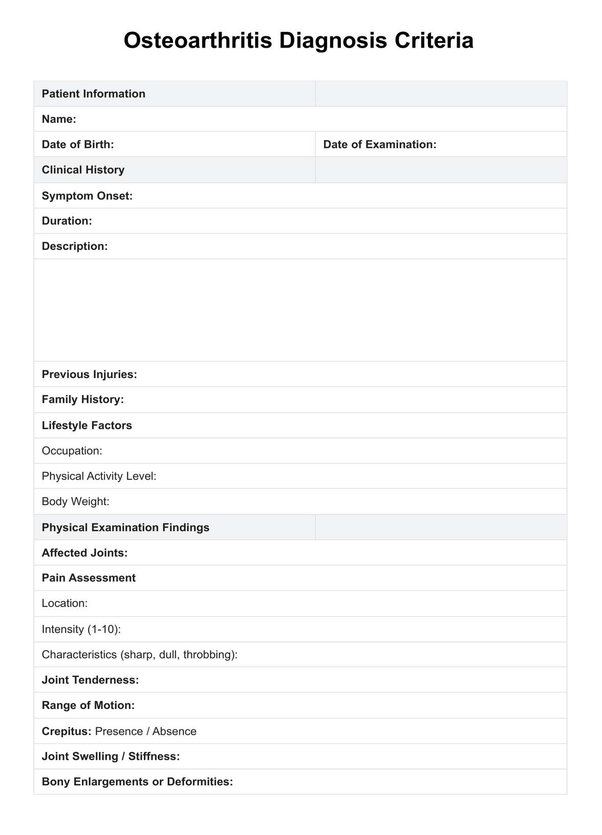 Osteoarthritis Diagnosis Criteria PDF Example
