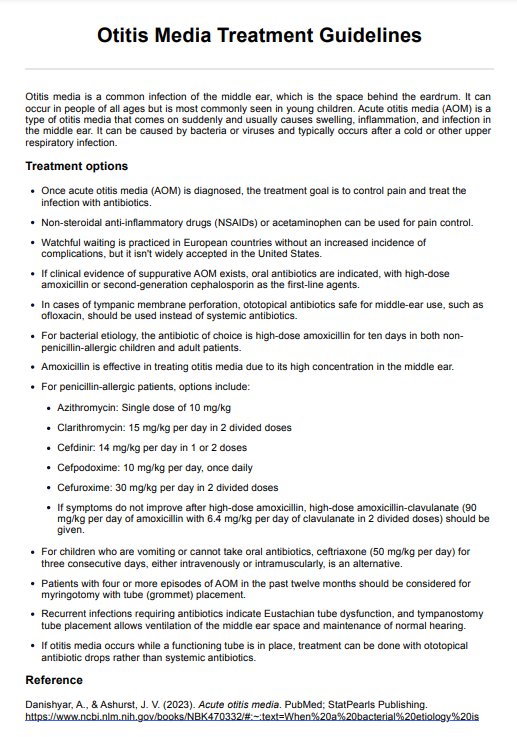 Otitis Media Treatment Guidelines PDF Example