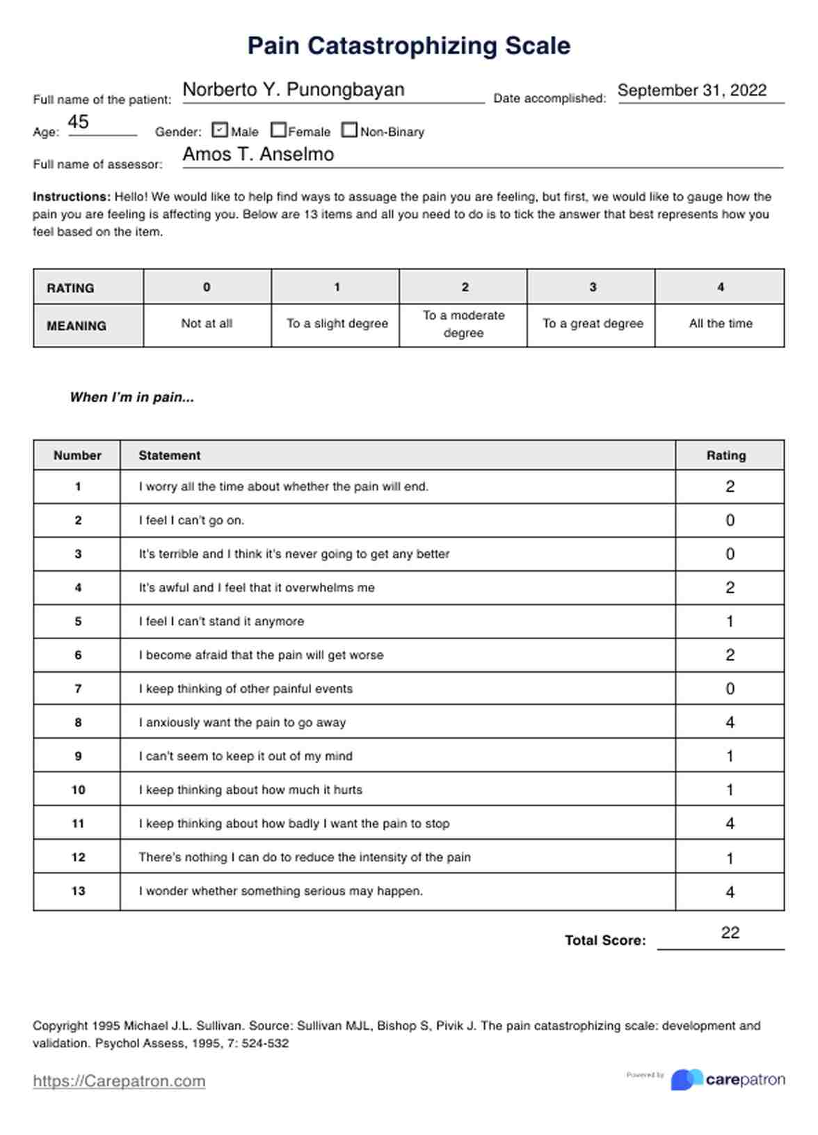 Escala de catastrofización del dolor PDF Example