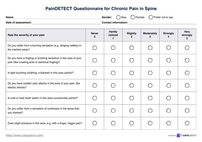 Cuestionario PainDETECT para el dolor crónico en la columna PDF Example