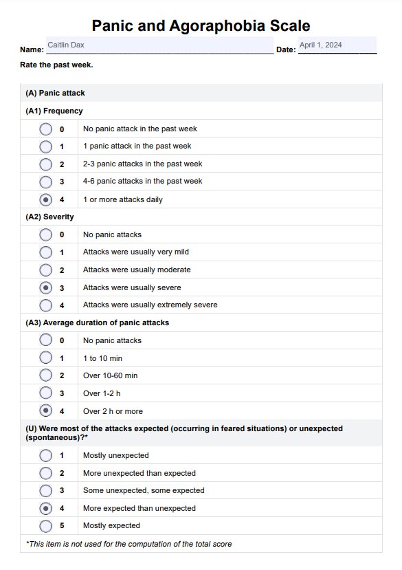 Panic and Agoraphobia Scale PDF Example