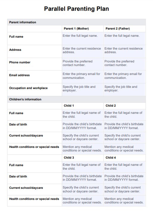 Plan de crianza paralela PDF Example