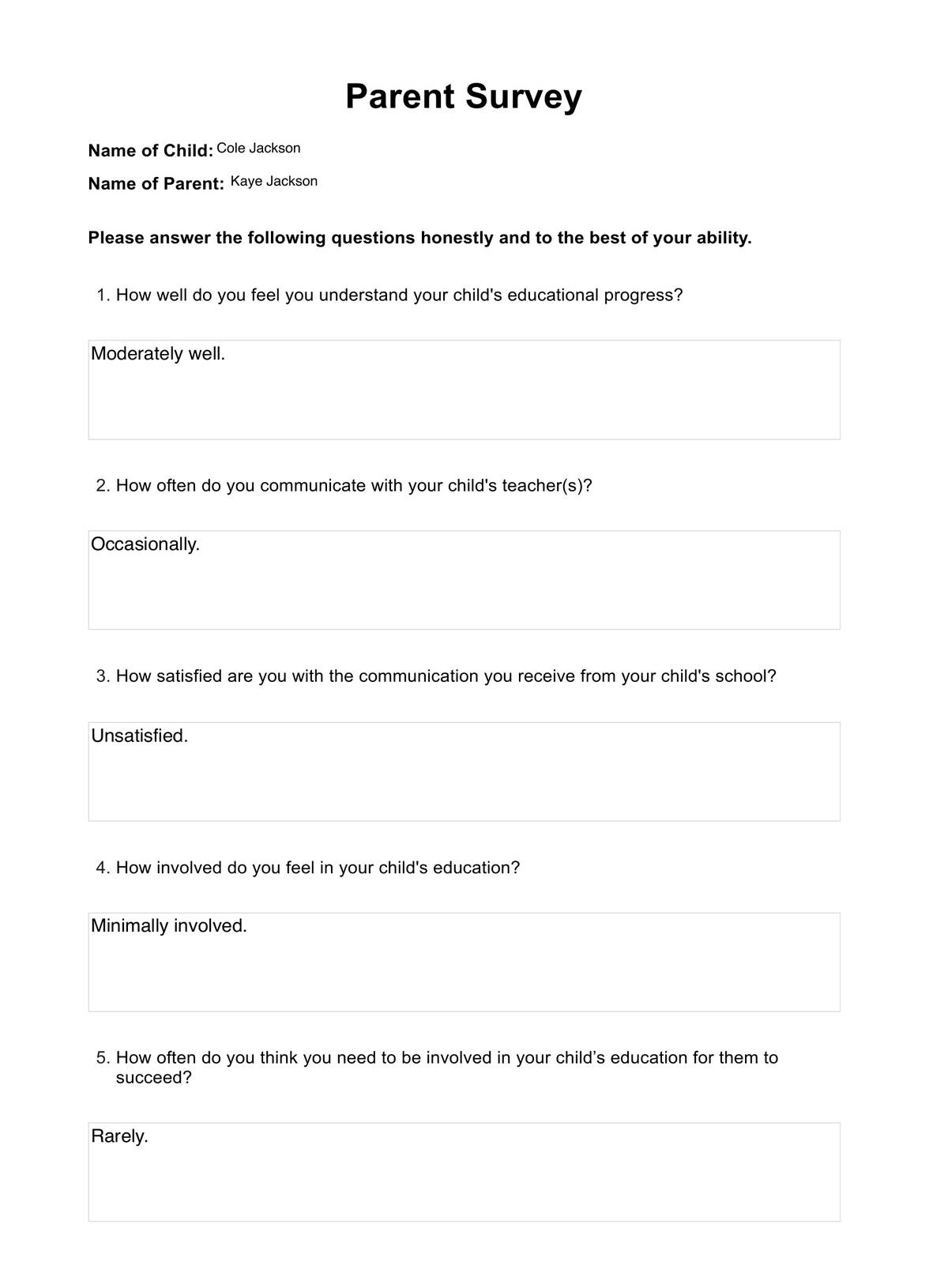 Parent Survey PDF Example