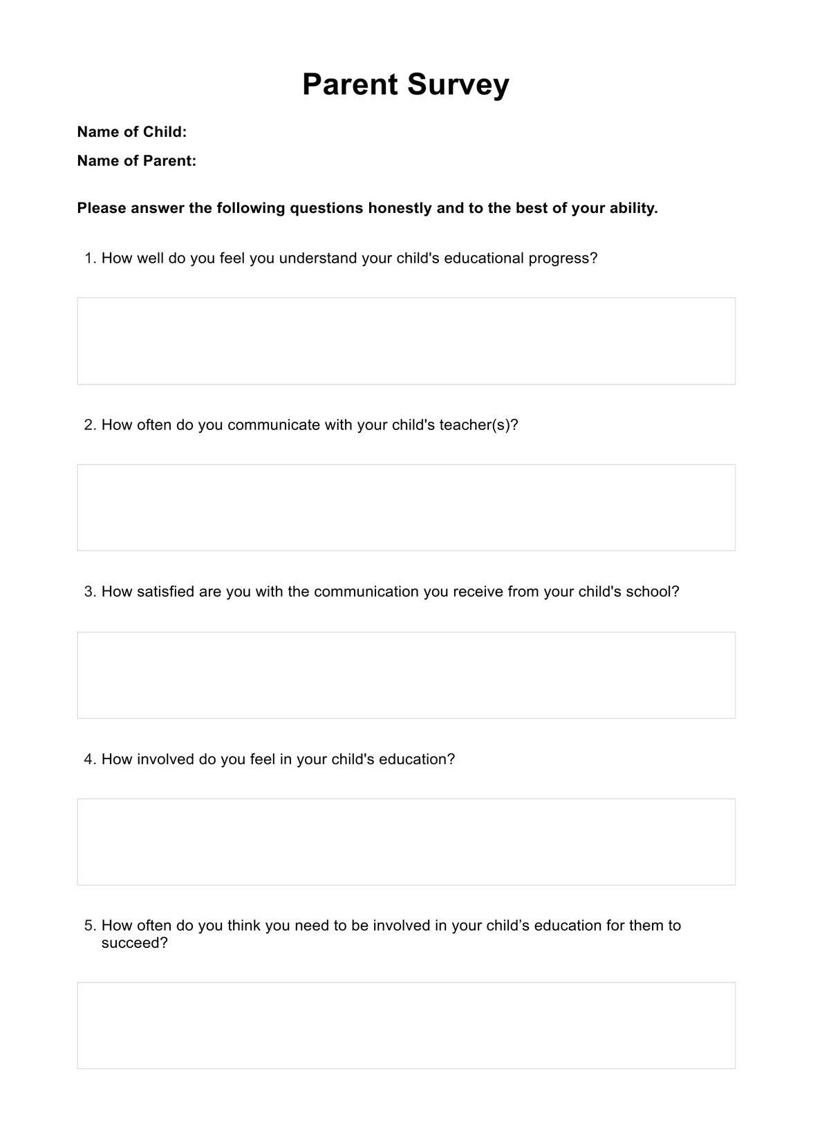 Parent Survey PDF Example