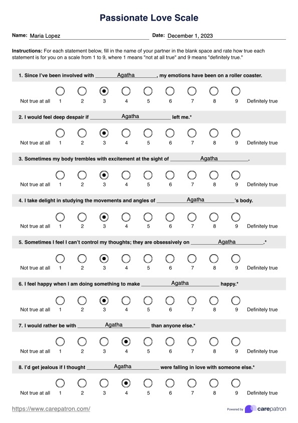 Passionate Love Scale PDF Example