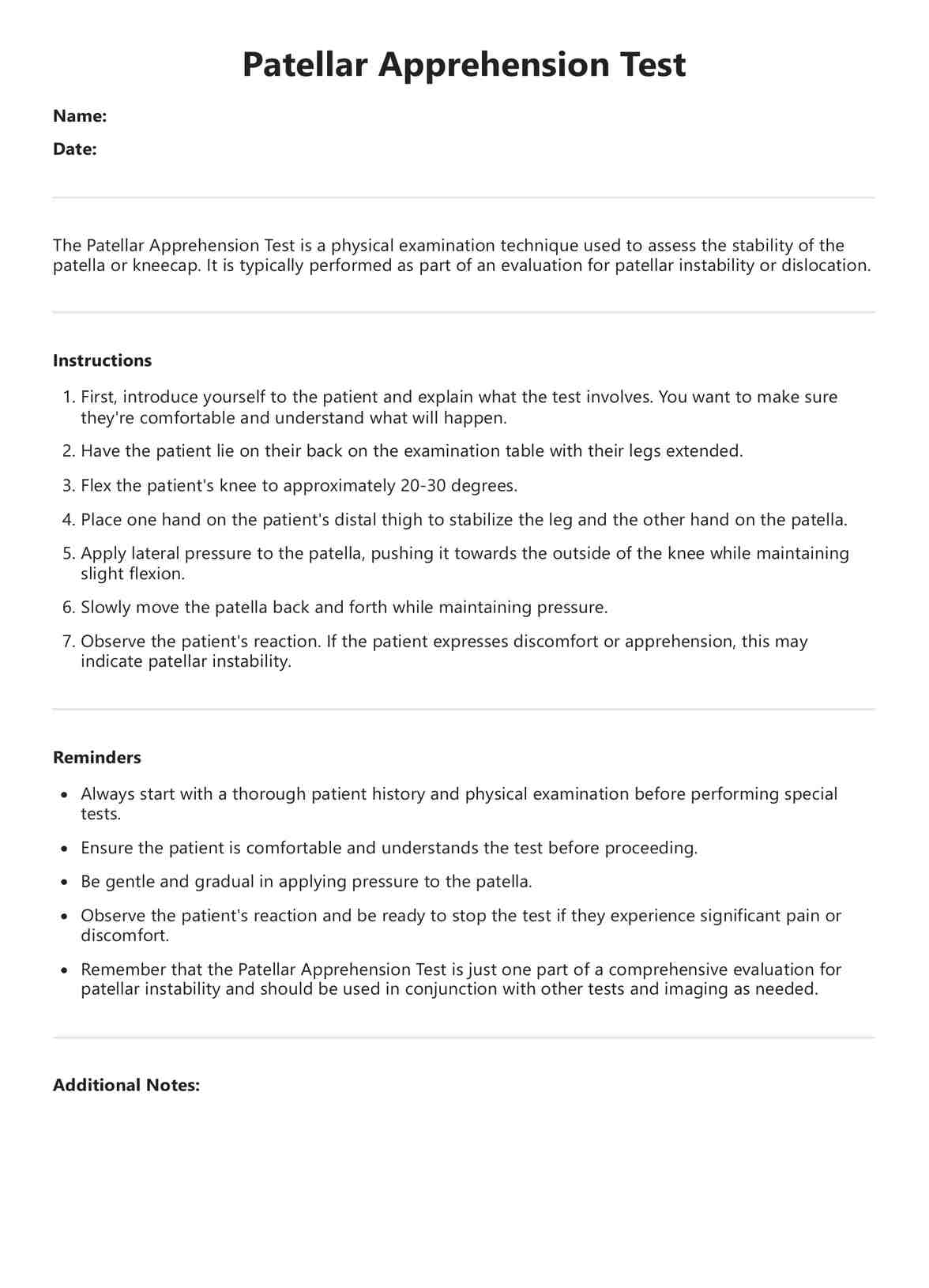 Patellar Apprehension Test PDF Example