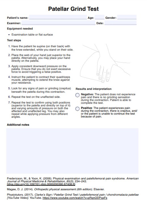 Prueba de signo de clarke | prueba de molienda de la rótula PDF Example