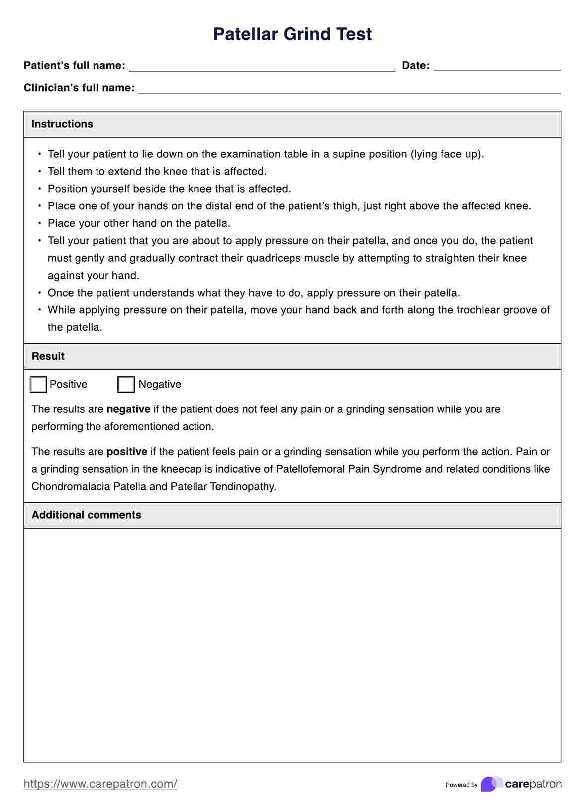 Patellar Grind Test PDF Example