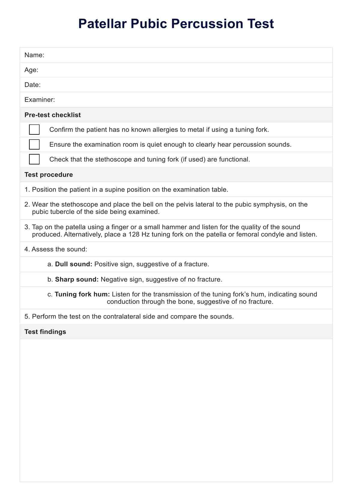 Patellar Pubic Percussion Test PDF Example