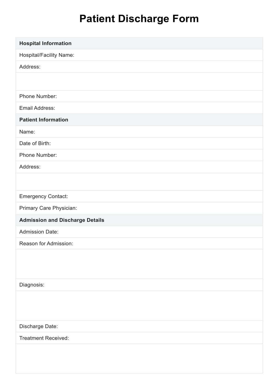 Patient Discharge Form PDF Example