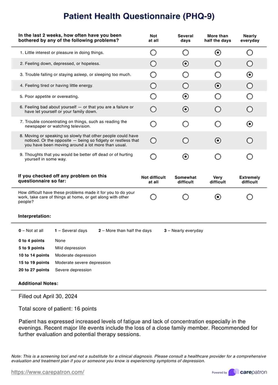 Cuestionario de Salud del Paciente (PHQ-9) PDF Example