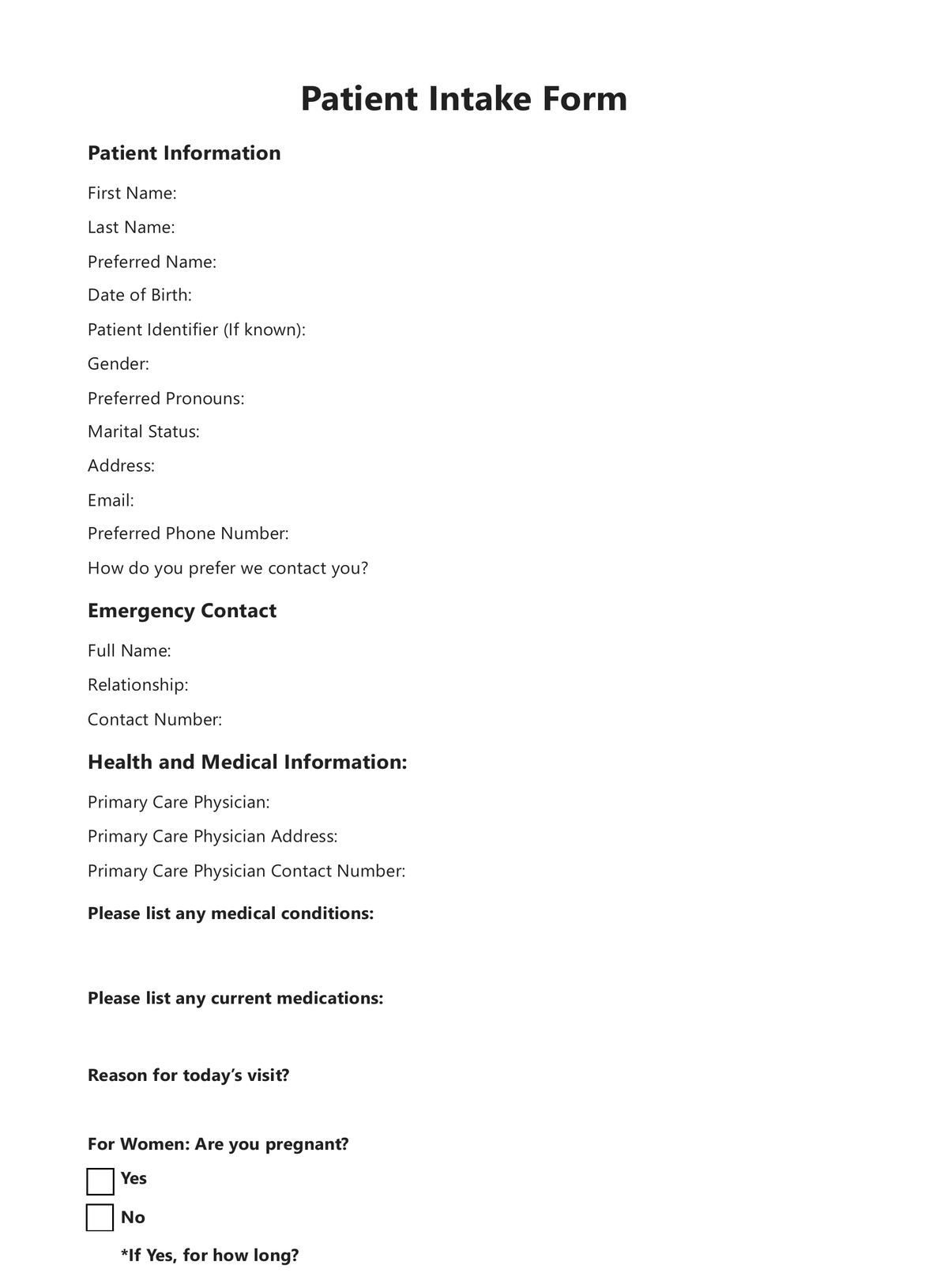 Patient Intake Forms PDF Example