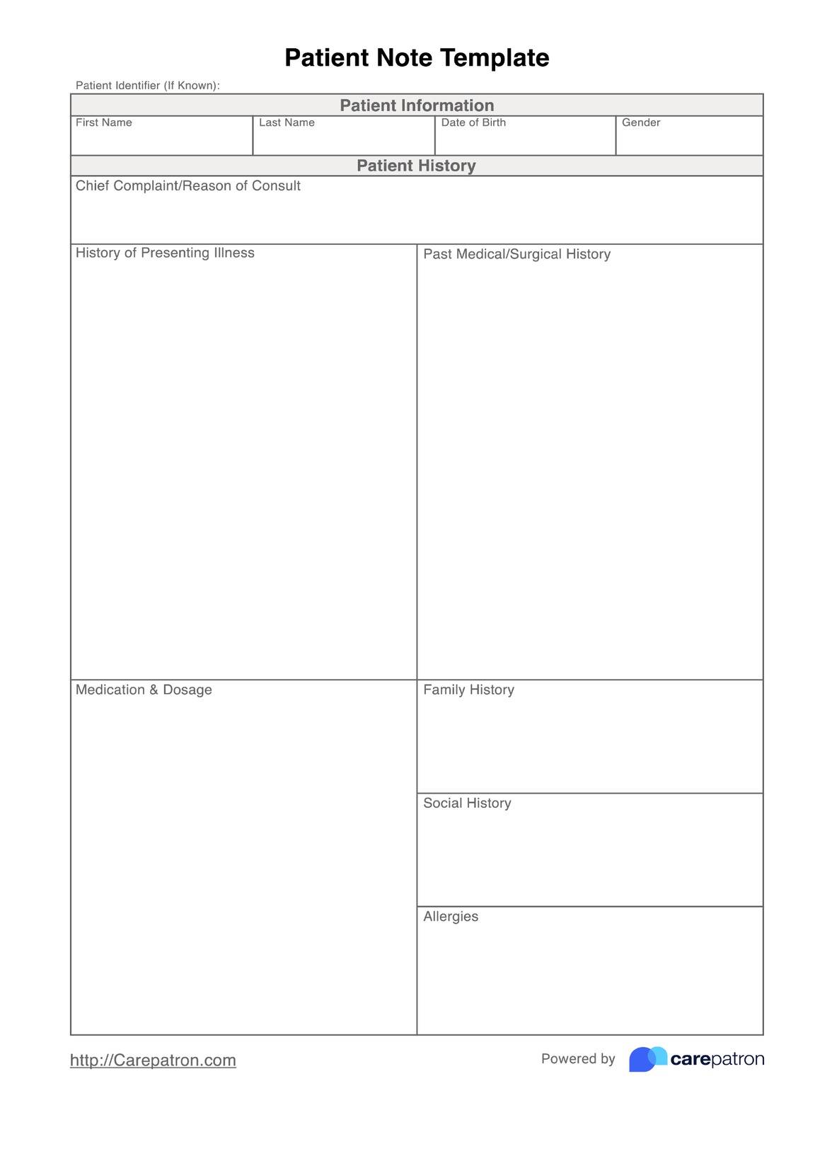 Patient Note Template PDF Example