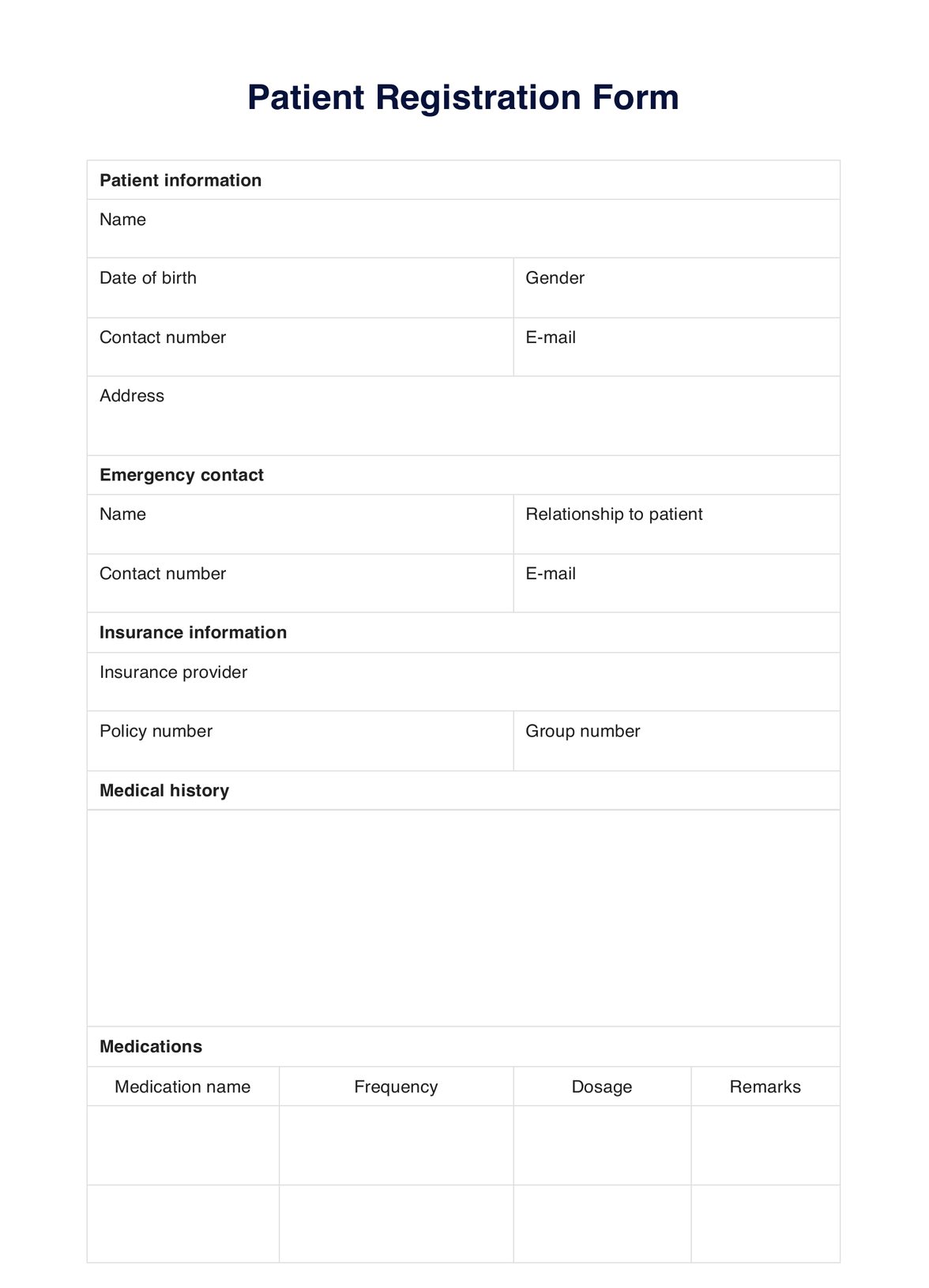 Patient Registration Form PDF Example