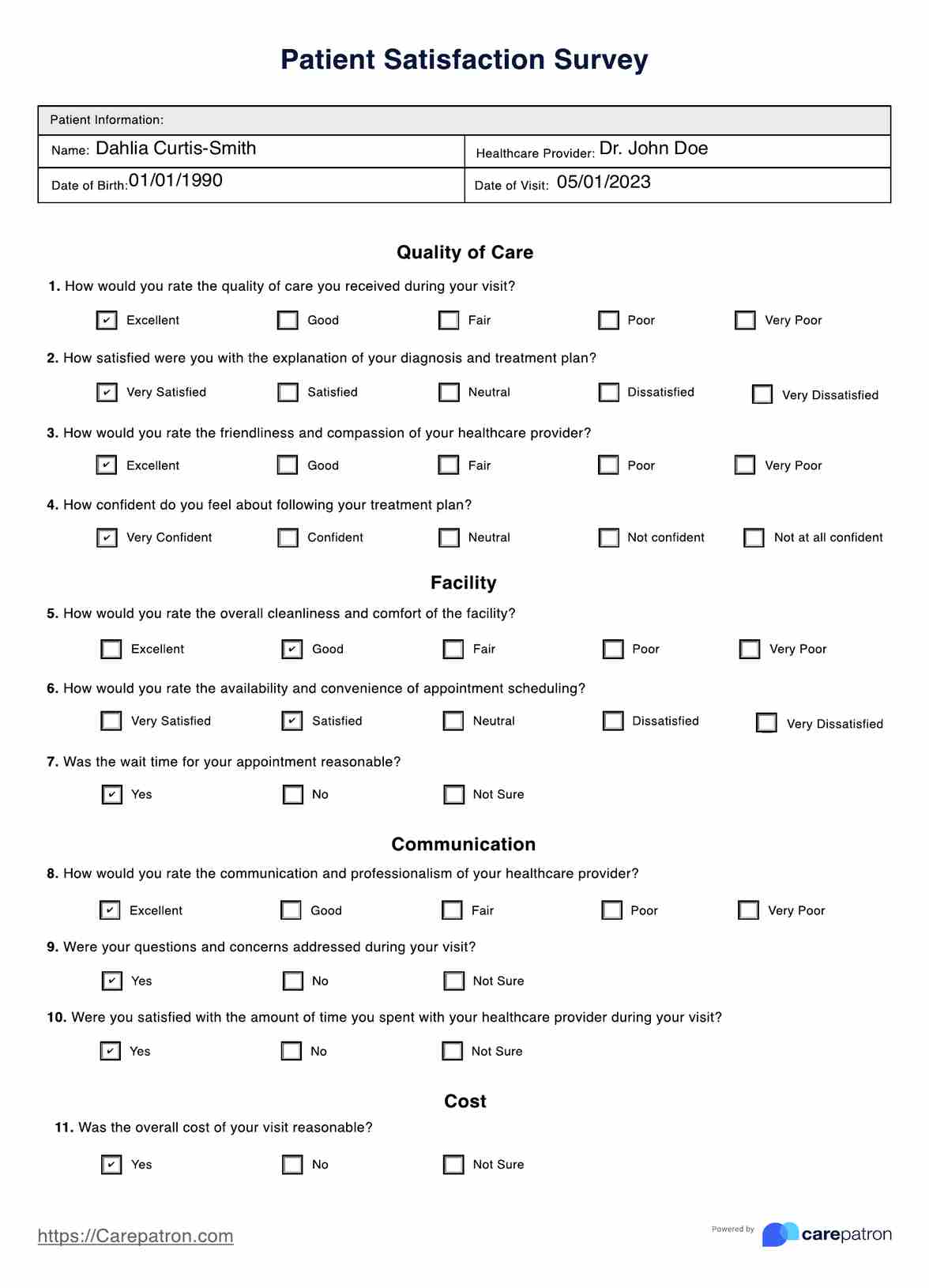 Patient Satisfaction Survey PDF Example
