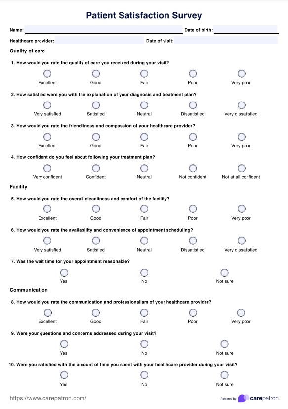 Patient Satisfaction Survey PDF Example