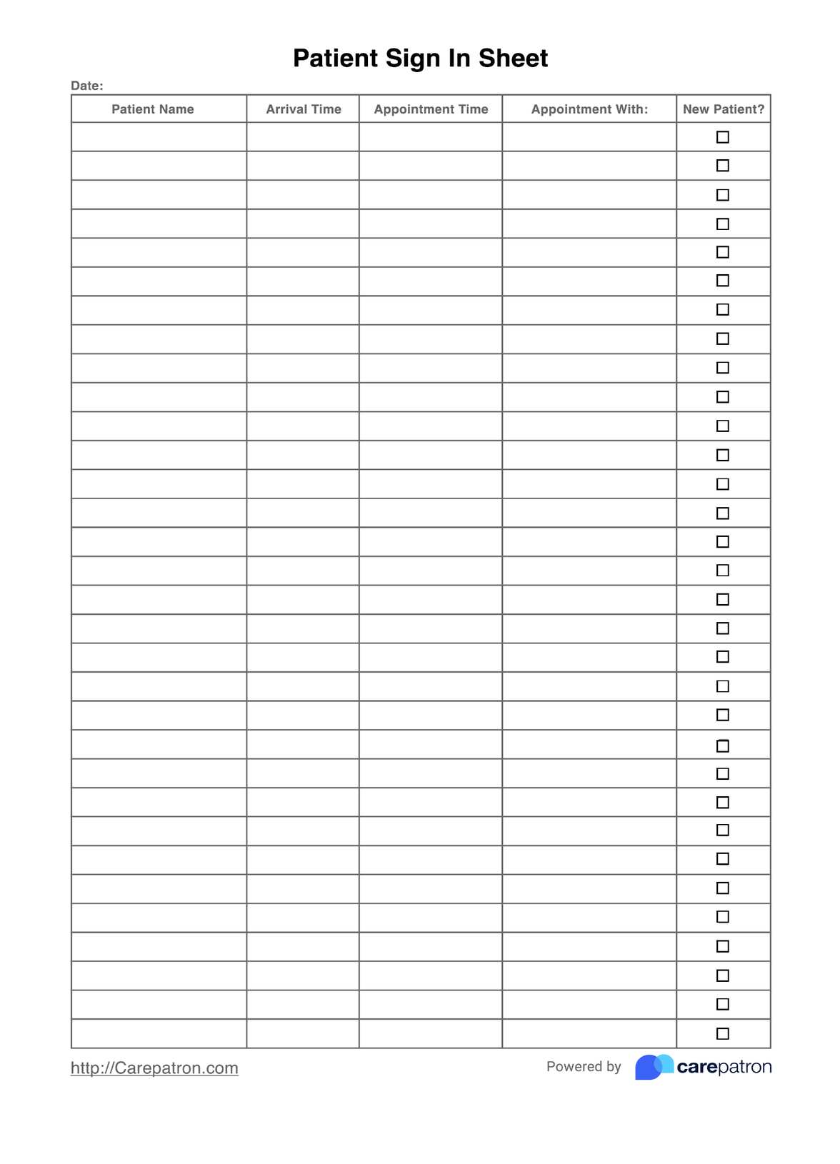 Patient Sign In Sheet PDF Example