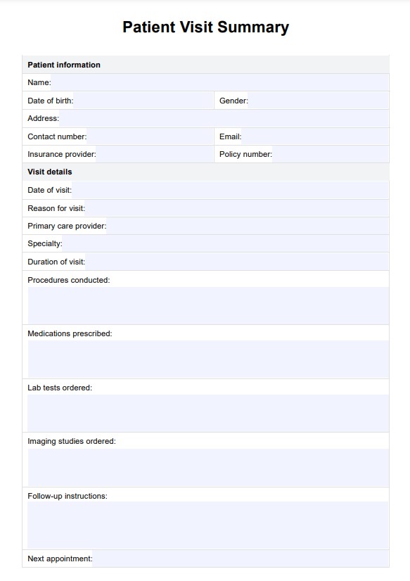 Potilaskäynnin yhteenvetomalli PDF Example