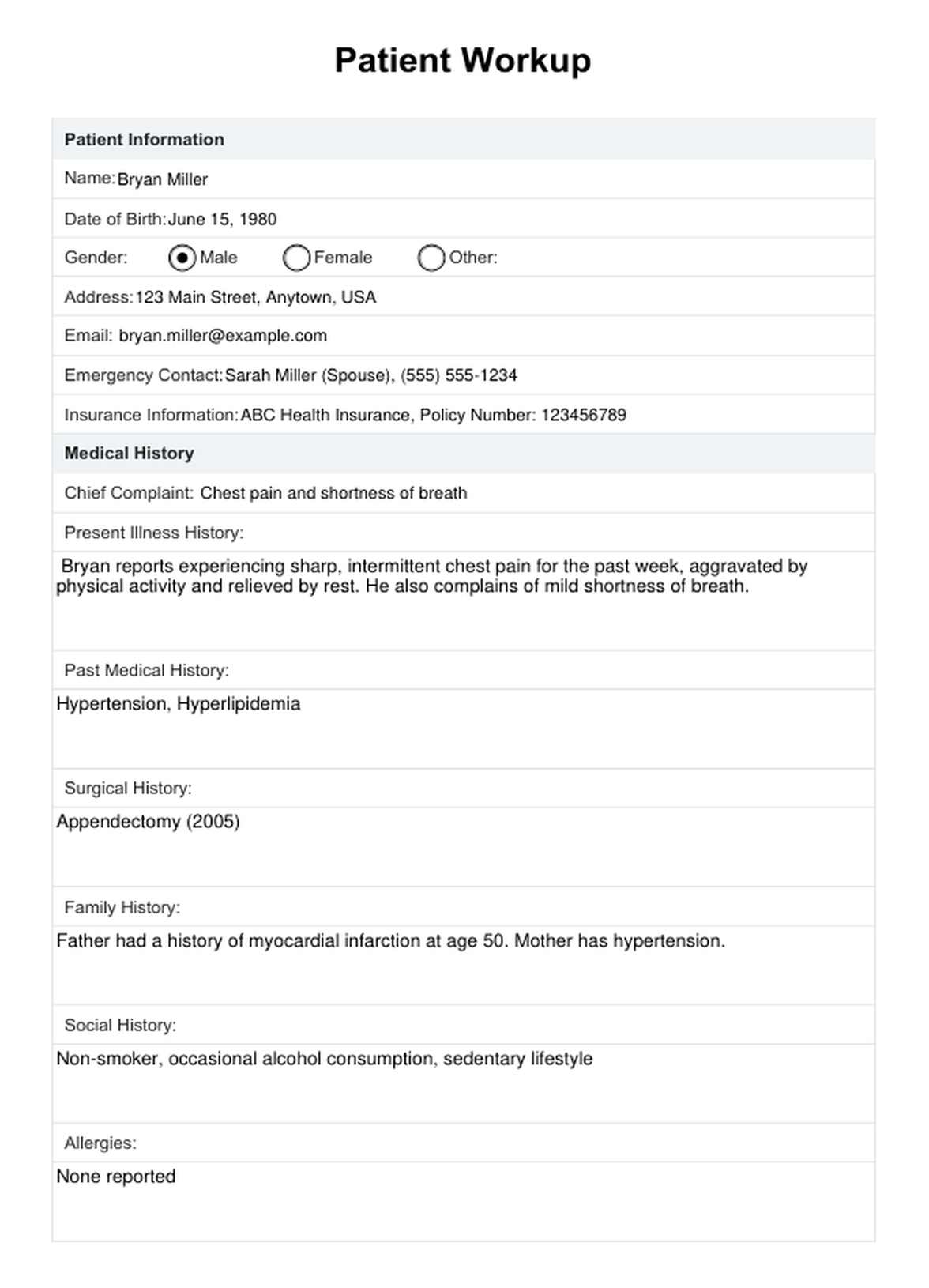 Patient Workup Template PDF Example