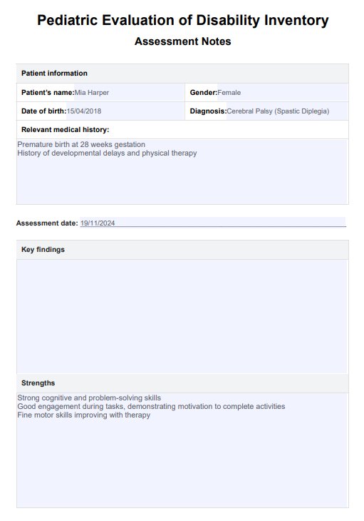 Pediatric Evaluation Of Disability Inventory PDF Example