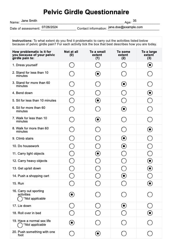 Pelvic Girdle Questionnaire PDF Example