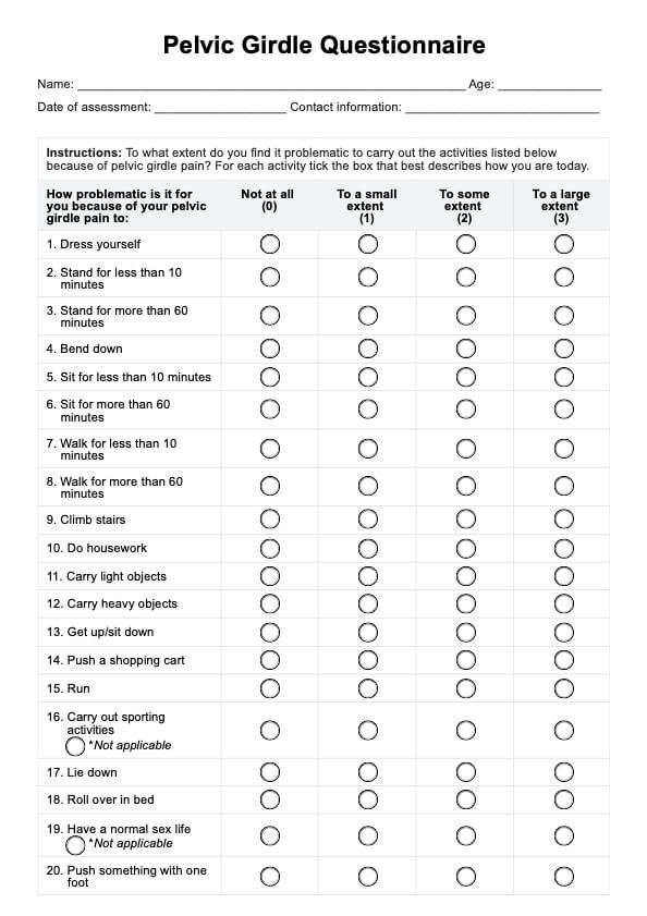 Cuestionario de cintura pélvica PDF Example