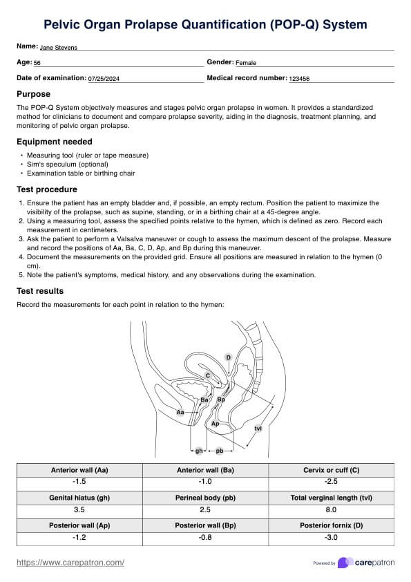 Pelvic Organ Prolapse Quantification System PDF Example