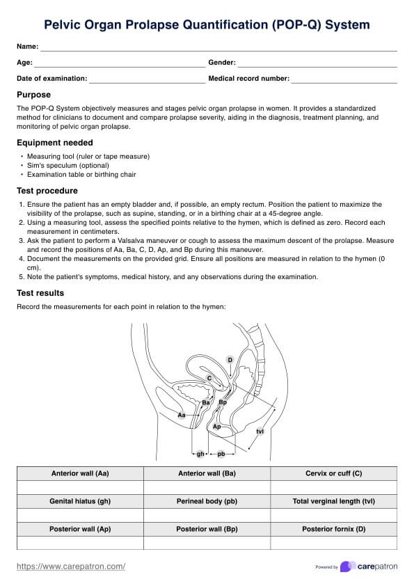 Pelvic Organ Prolapse Quantification System PDF Example