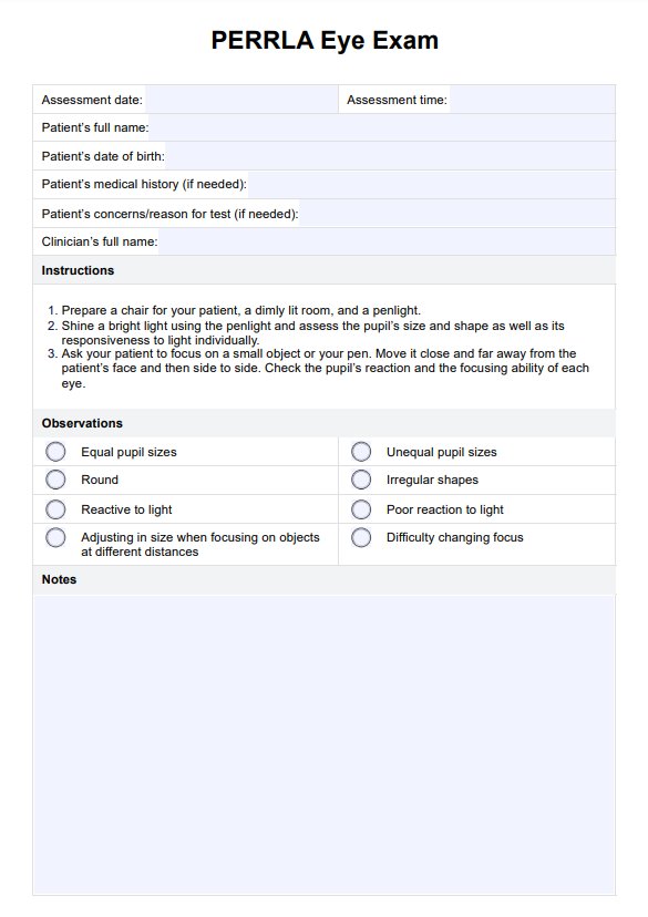 Examen ocular PIRRLA (pupilas, iguales, redondas, reactivas a la luz, acomodación.) PDF Example