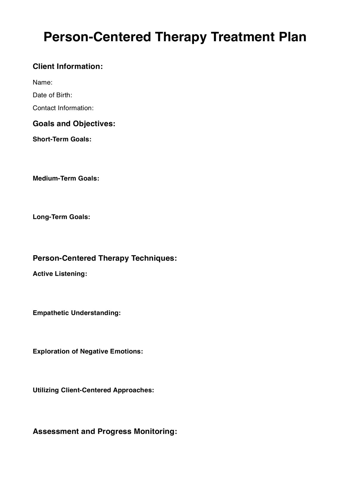 Person-Centered Therapy Treatment Plan PDF Example