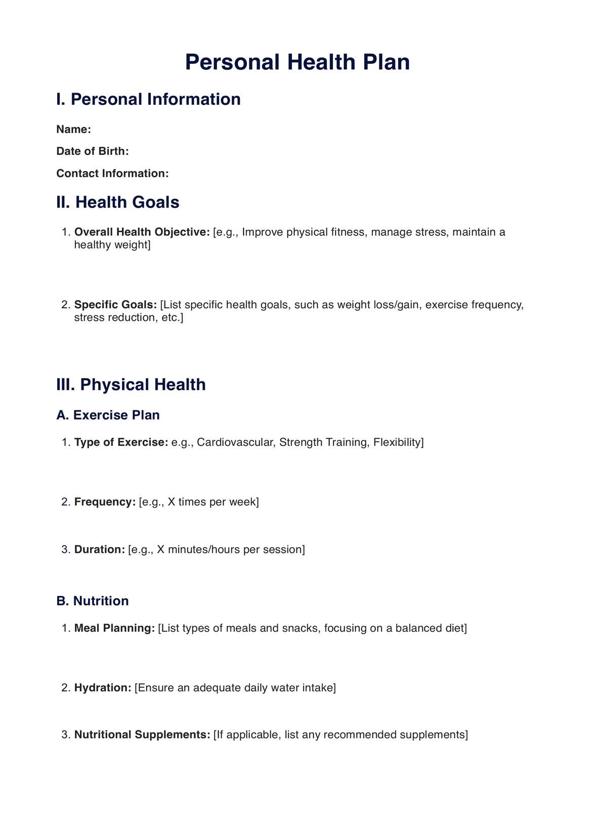 Personal Health Plan PDF Example