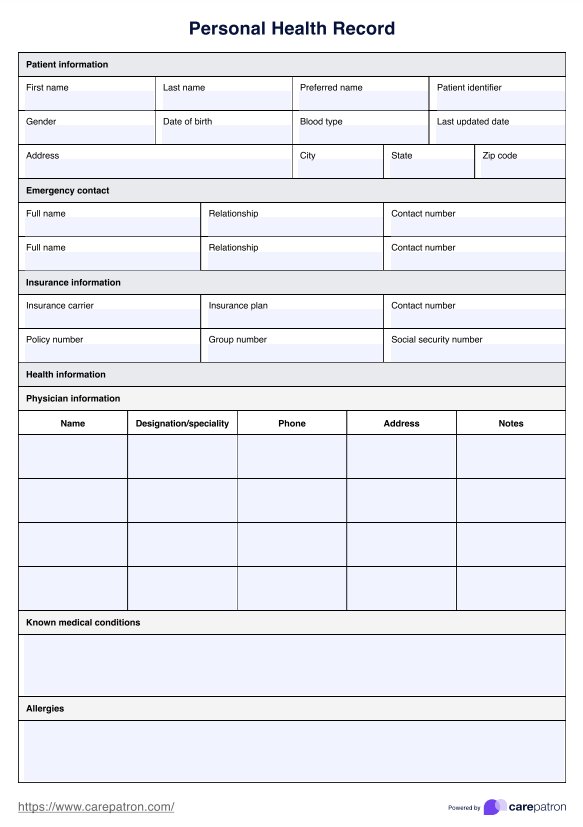 Plantilla de Registro personal de salud PDF Example