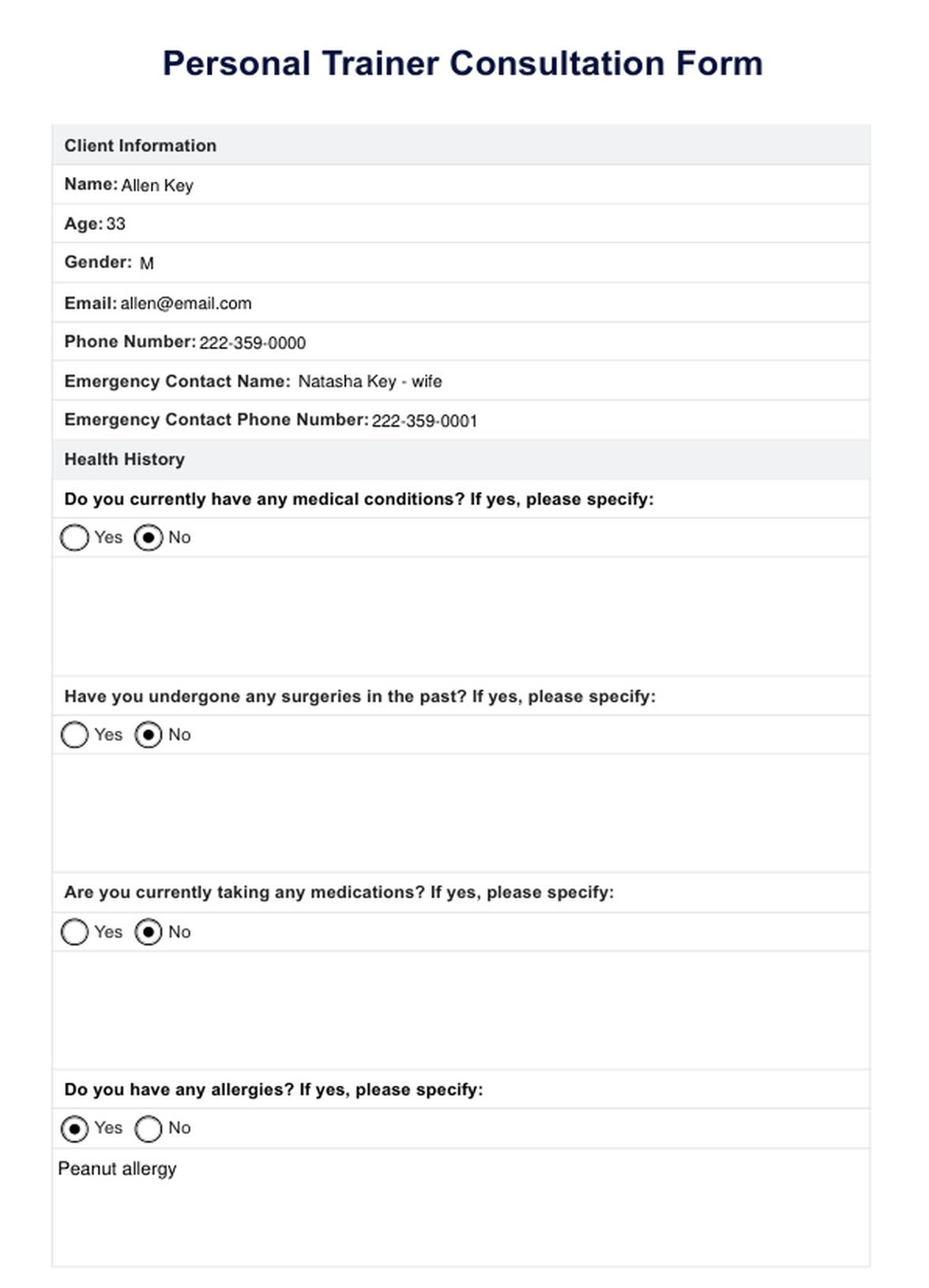 Personal Trainer Consultation Form & Example | Free PDF Download