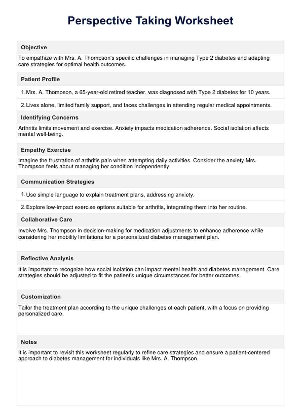 Perspective Taking Worksheet PDF Example