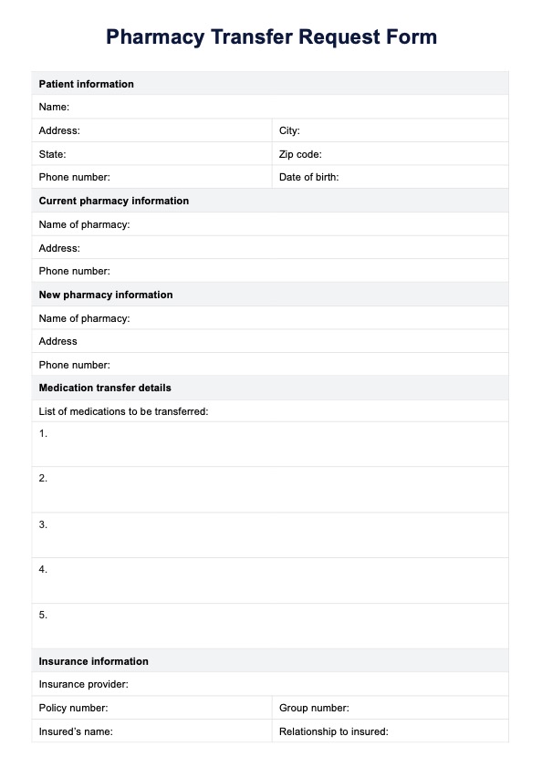 Pharmacy Transfer Request Form PDF Example