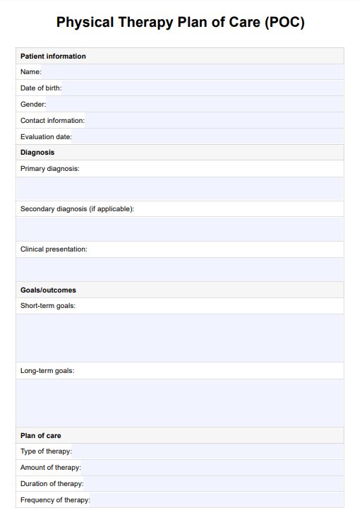 Physical Therapy Plan of Care PDF Example