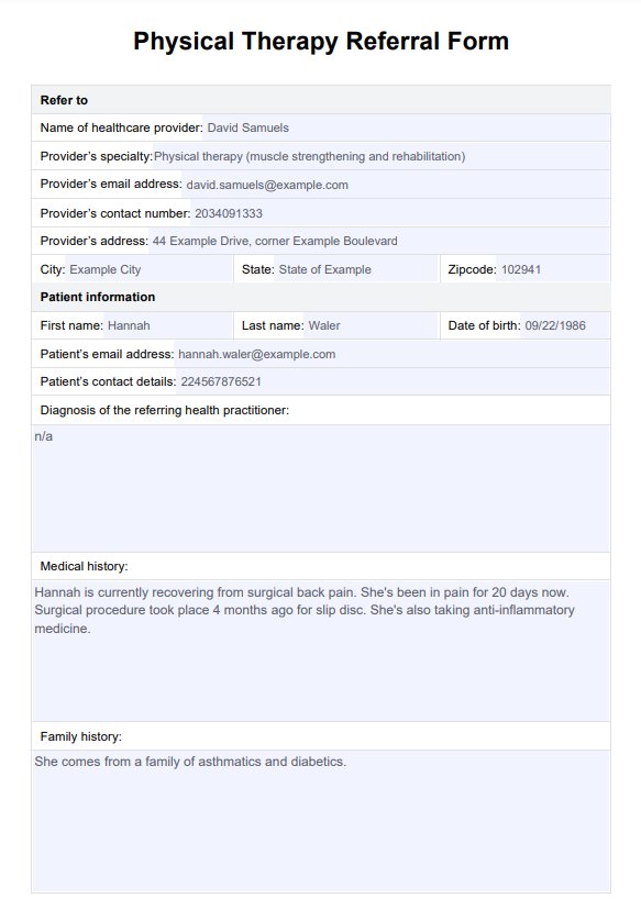 Formulario de derivación a fisioterapia PDF Example