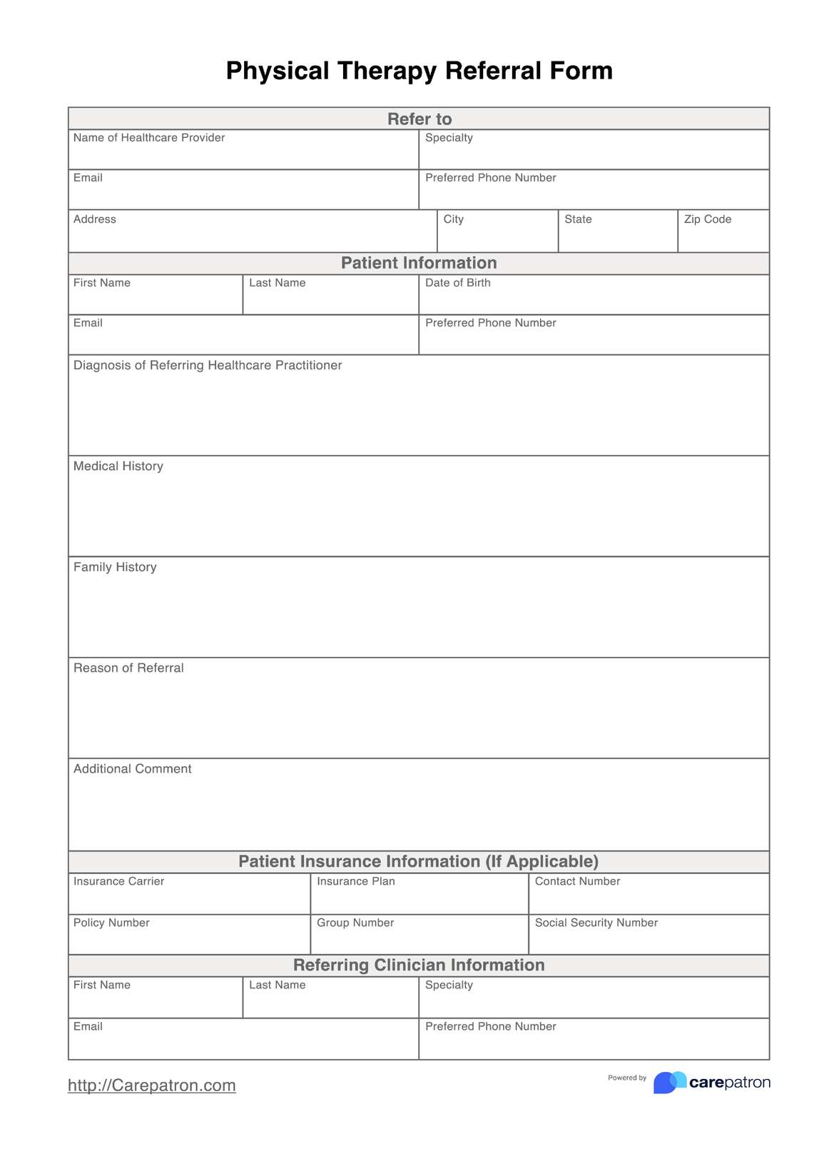 Physical Therapy Referral Form PDF Example