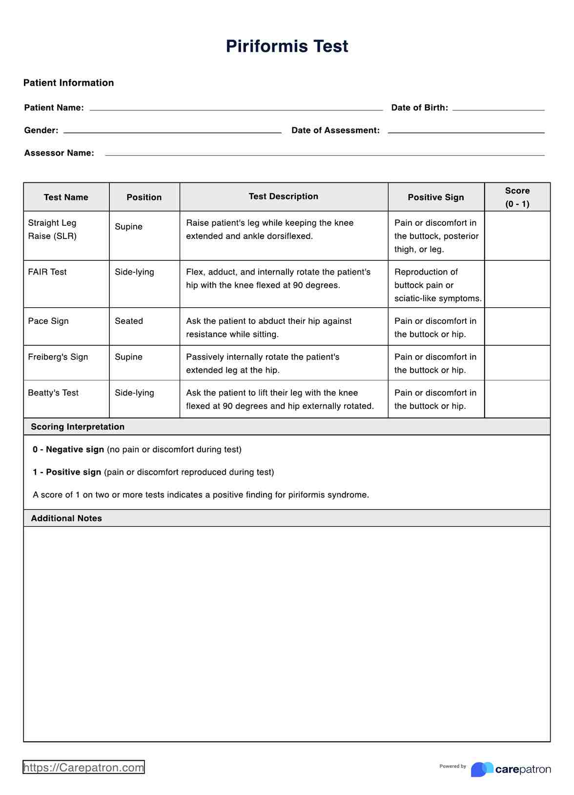 Piriformis Syndrome Test PDF Example