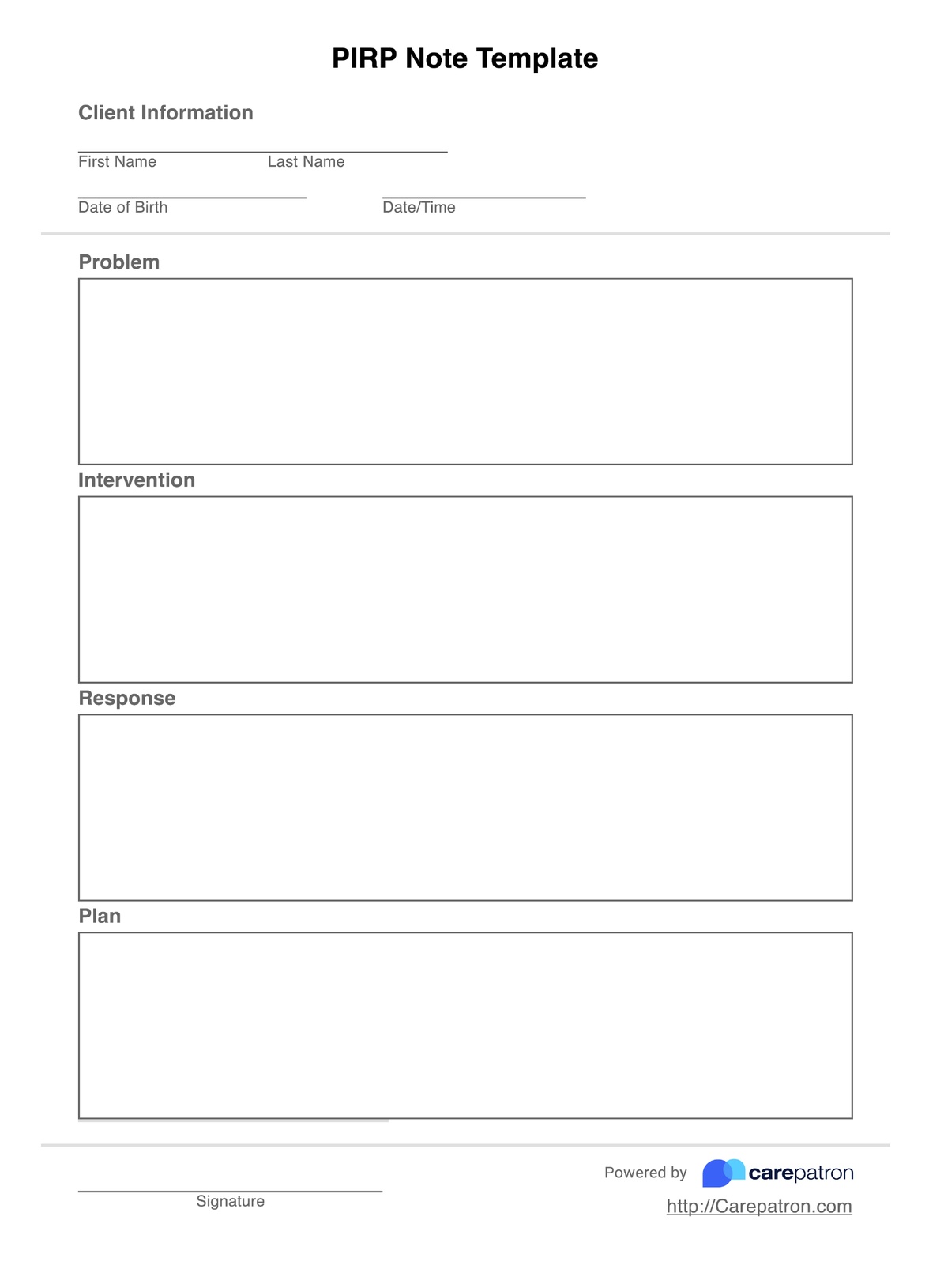 PIRP Notes Template PDF Example