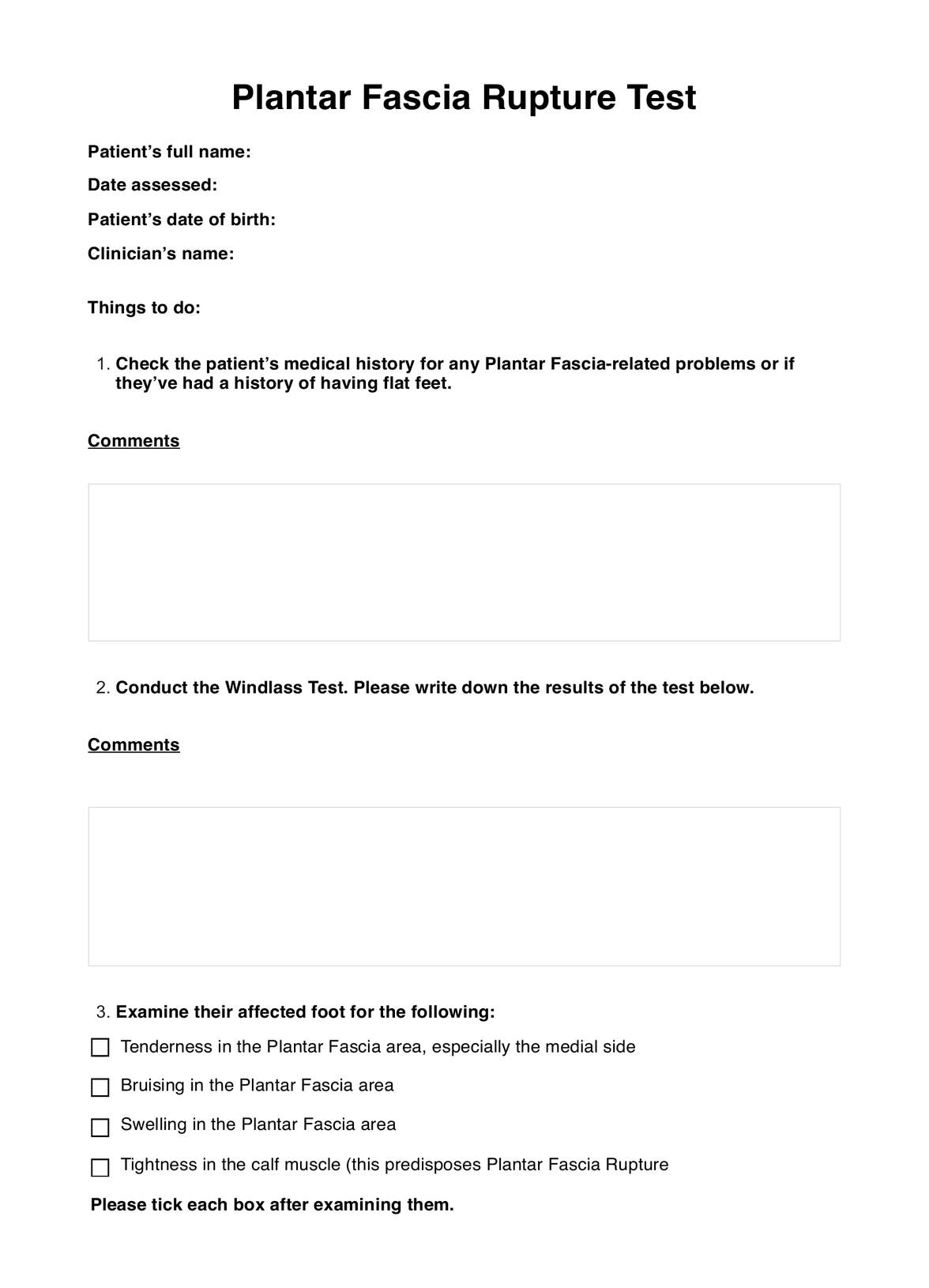 Plantar Fascia Rupture Test PDF Example