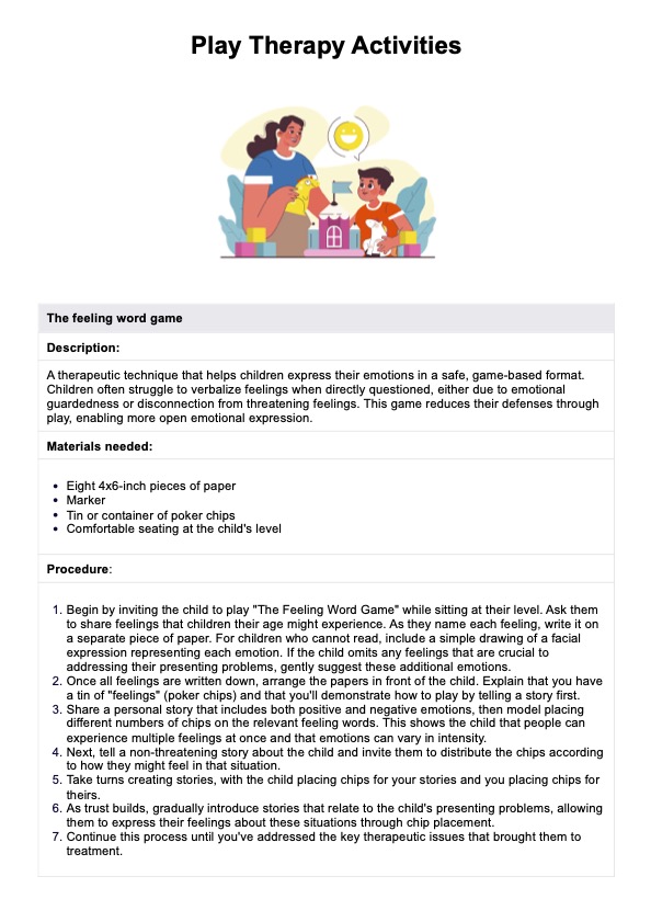 Play Therapy Activities PDF PDF Example