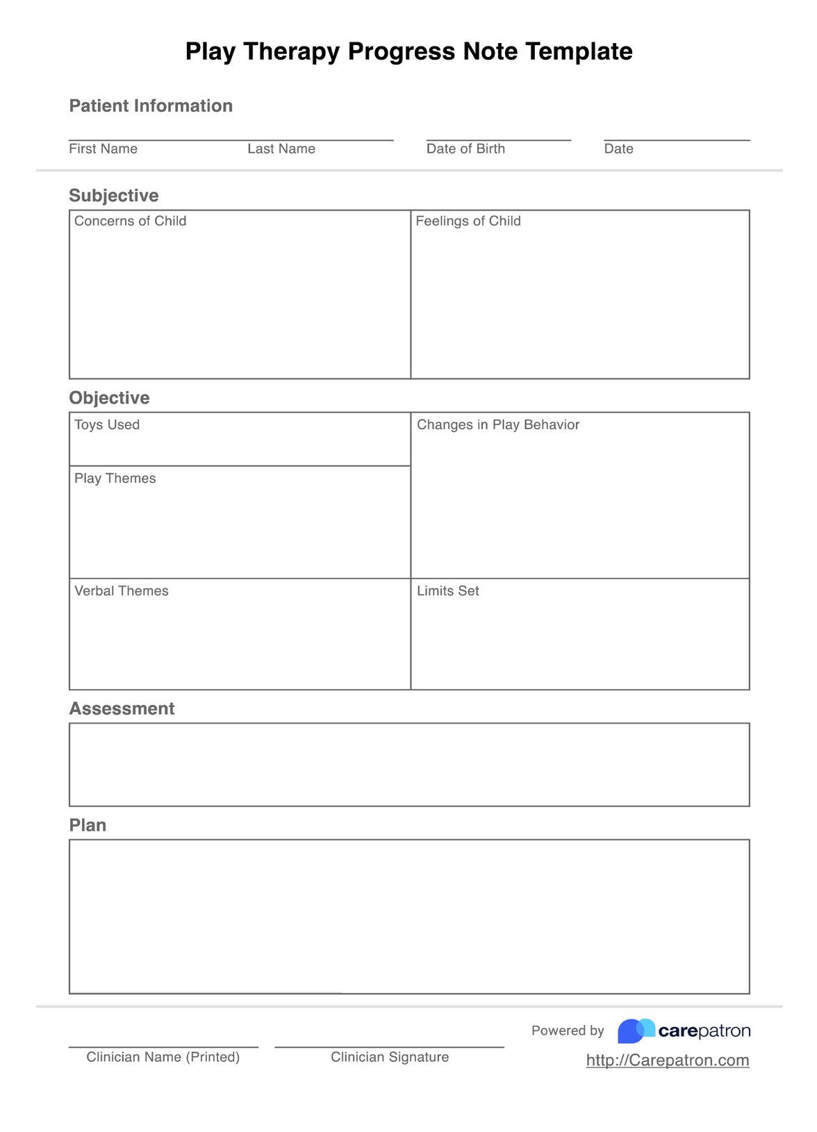 Play Therapy Progress Notes Template PDF Example